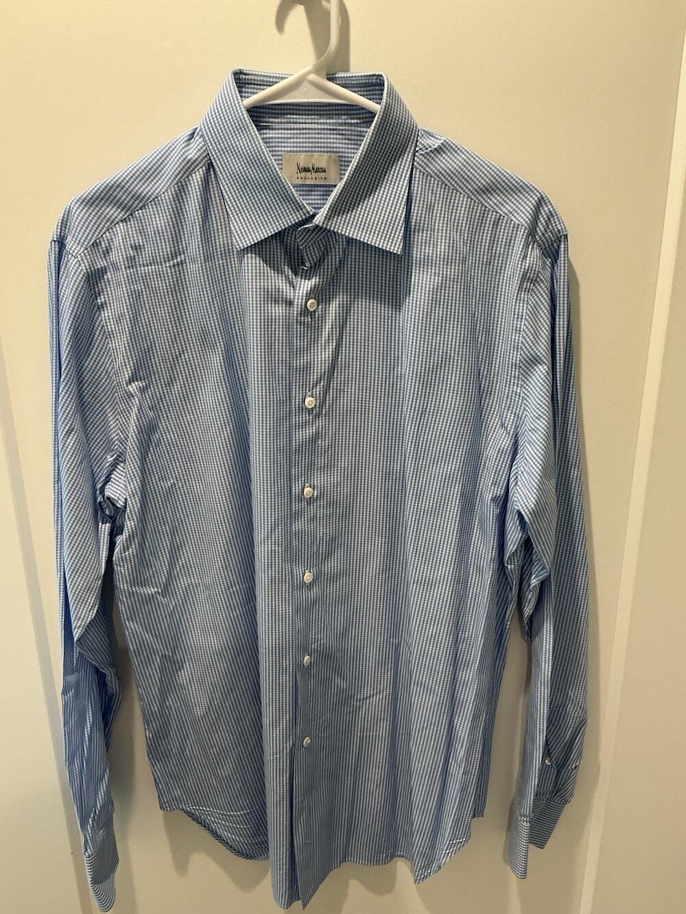 Neiman Marcus Exclusive Italian Made Dress Shirt Men’s Blue Check Size 16.5/42